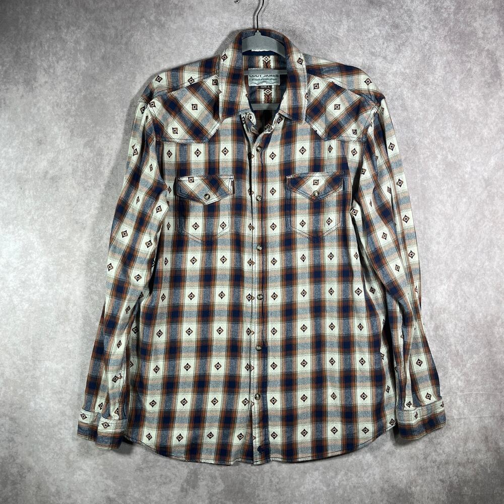 Cody James Western Shirt Mens Size XL Brown Plaid Pearl Snap Long Sleeve Cowboy